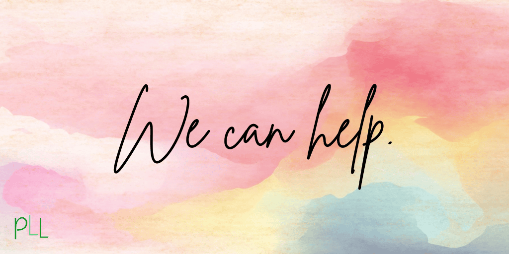 Soft, pastel watercolor background reading We Can Help